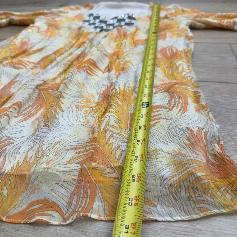 Calypso st‎ Barth Beaded Silk Split Neck Tunic Blouse Tropical Luxury Womens Med - Picture 14 of 16
